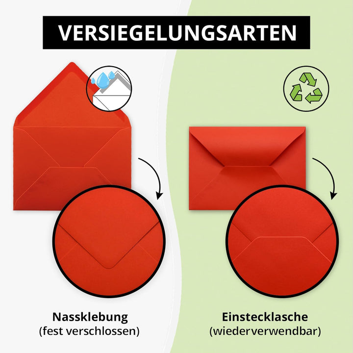 500x Brief-Umschläge leuchtendes Rot - 80 g/m² - Kuverts in DIN B6 Format 12,5 x 17,6 cm - Nassklebu