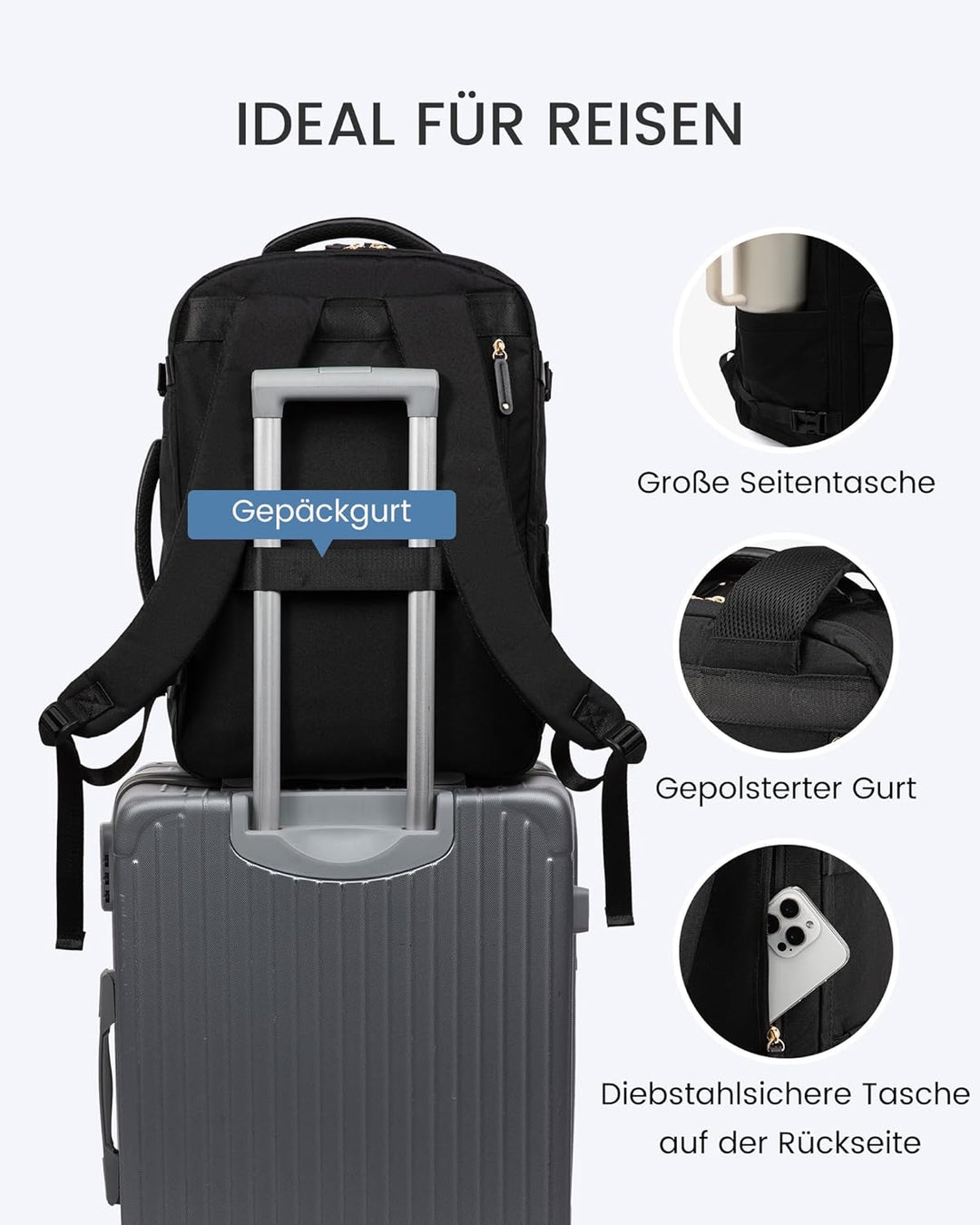 LOVEVOOK Rucksack Handgepäck Flugzeug, Reiserucksack Herren Damen Gross, 40L Cabin Bag Bordgepäck Ru