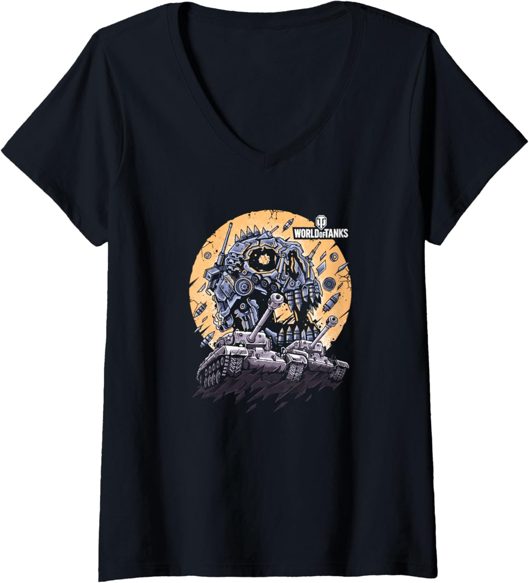 World of Tanks Halloween-Mond T-Shirt mit V-Ausschnitt