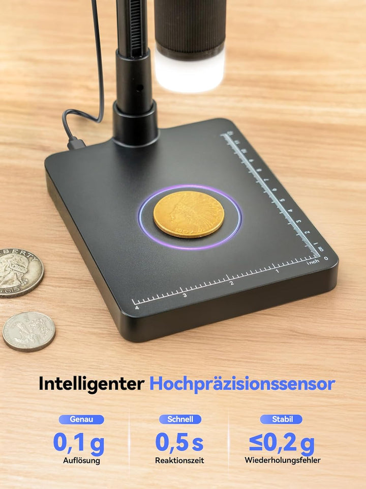 TOMLOV DM4W Mikroskop Digital mit Waage: Münzmikroskop mit 4,3" IPS-Bildschirm, USB Münzlupe mit LED