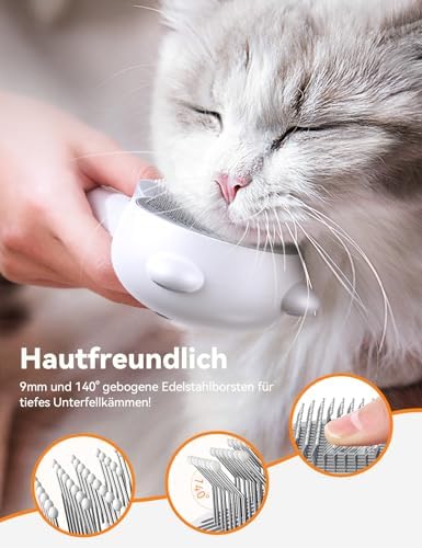 FEELNEEDY 2.8L Katzenbrunnen Edelstahl mit 3 Filters &amp; Katzenbürste mit Dampf