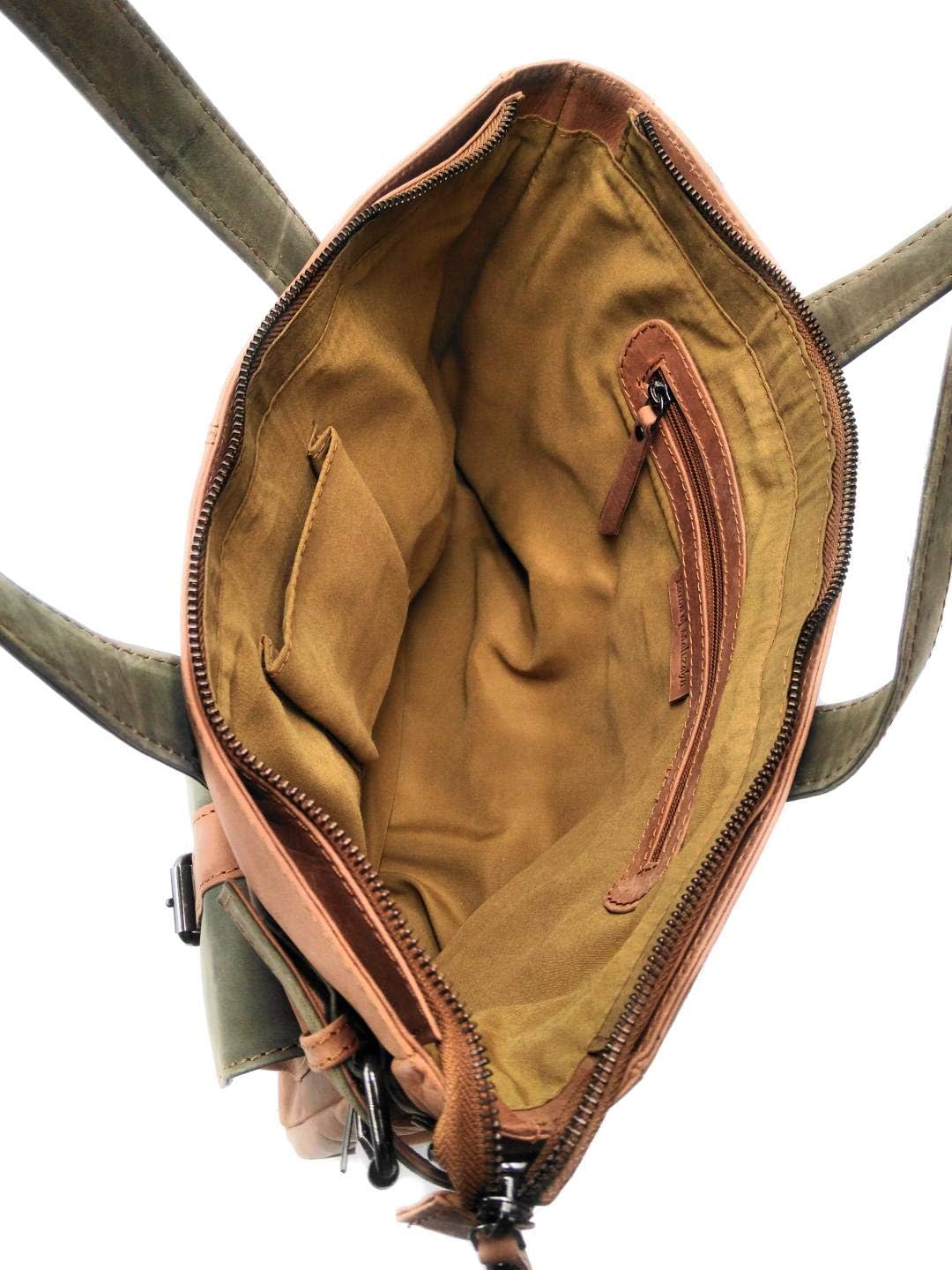 BARON of MALTZAHN Citybag Schultertasche CHAGALL aus oliv-braunem Leder, incl. Lederpflege