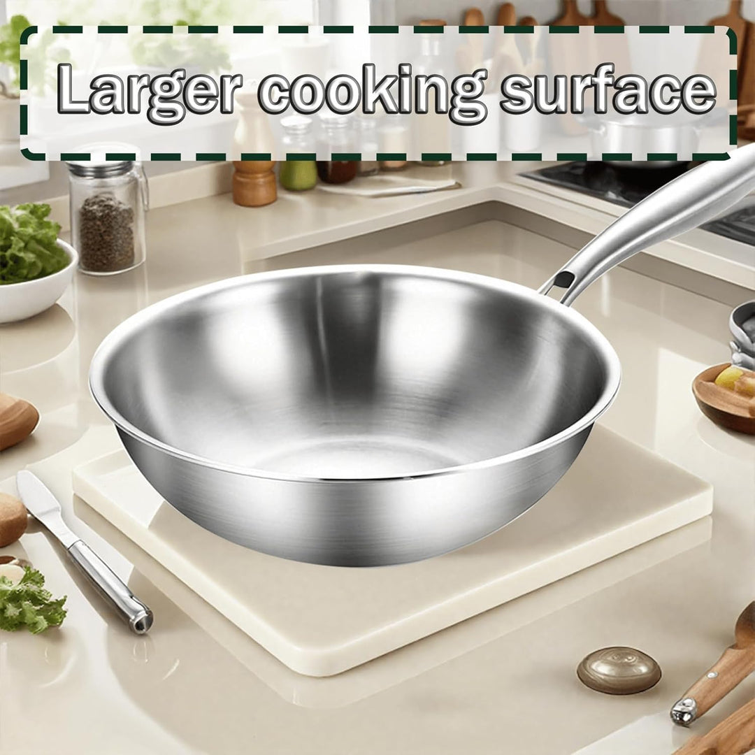 Edelstahl Pfanne 24cm Induktions,Wokpfanne, Der ganze Topf aus dreilagigem Stahl, mit Deckel, indukt