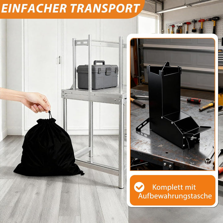 Raketenofen Edelstahl Feuerschale Kamin – Tragbarer Camping Holzofen, Campingofen mit Tasche, Campin
