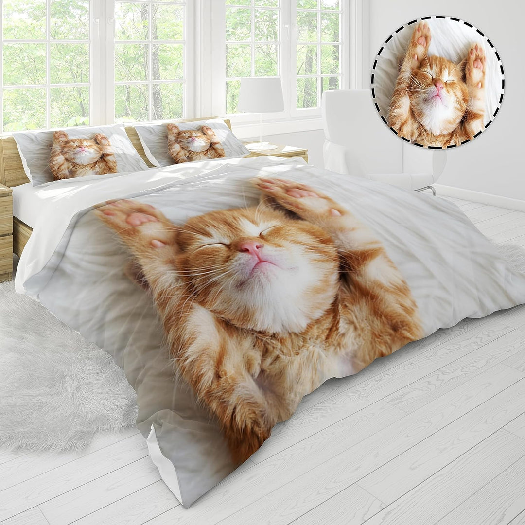 Katzen bettwäsche 220x240, 3D Katzen Muster Bettwäsche-Sets mit Reissverschluss, Super Weiche Angene
