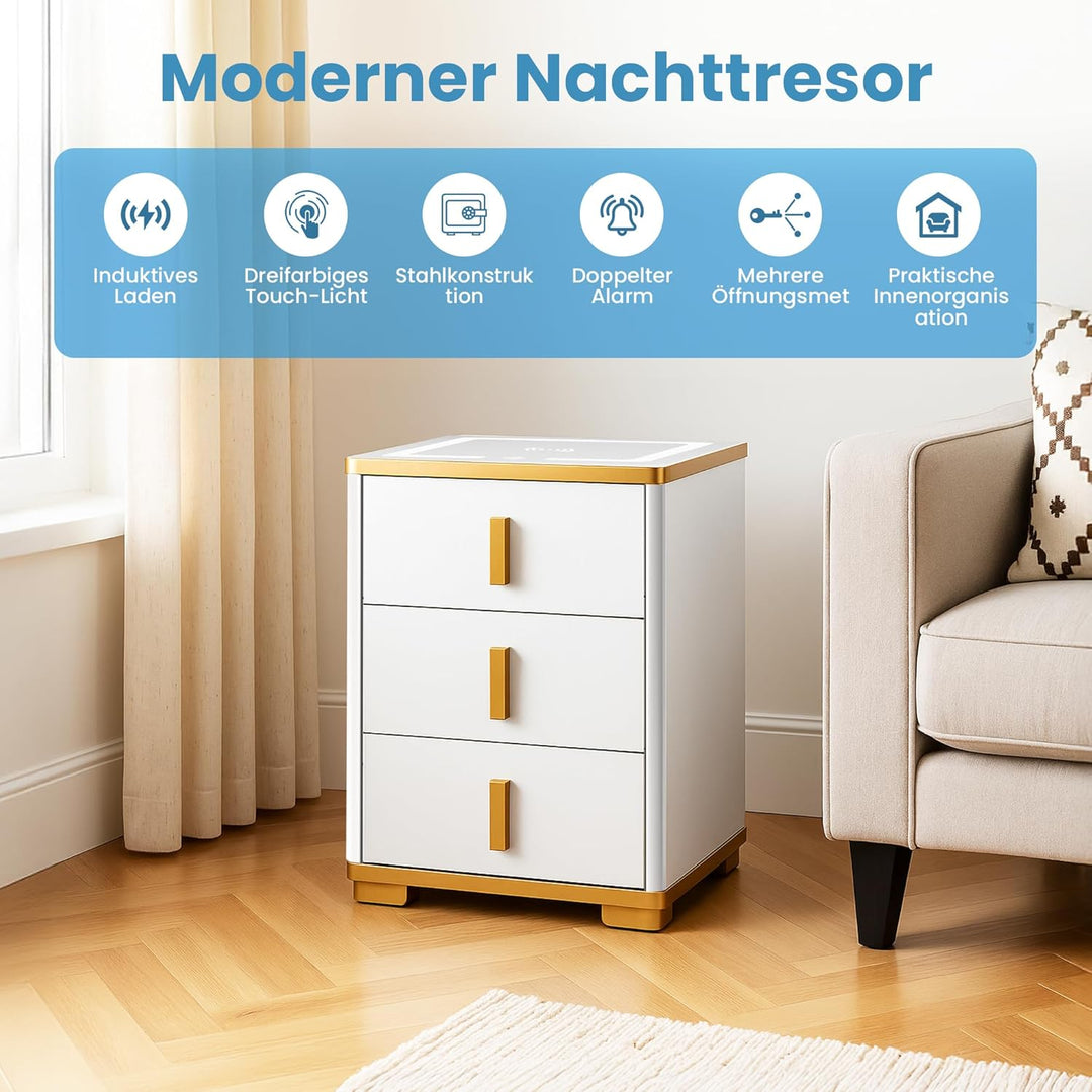 EXTRALINK Elektronischer Tresor für Zuhause mit Fingerabdruck, Induktivem Laden - Möbeltresor mit Al