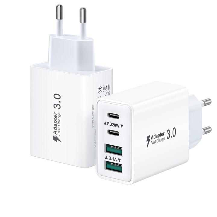 USB C Ladegerät, 2-Pack 4-Ports Mehrfach Schnellladegerät USB Stecker für iPhone 17 16 15 14 13 12 1