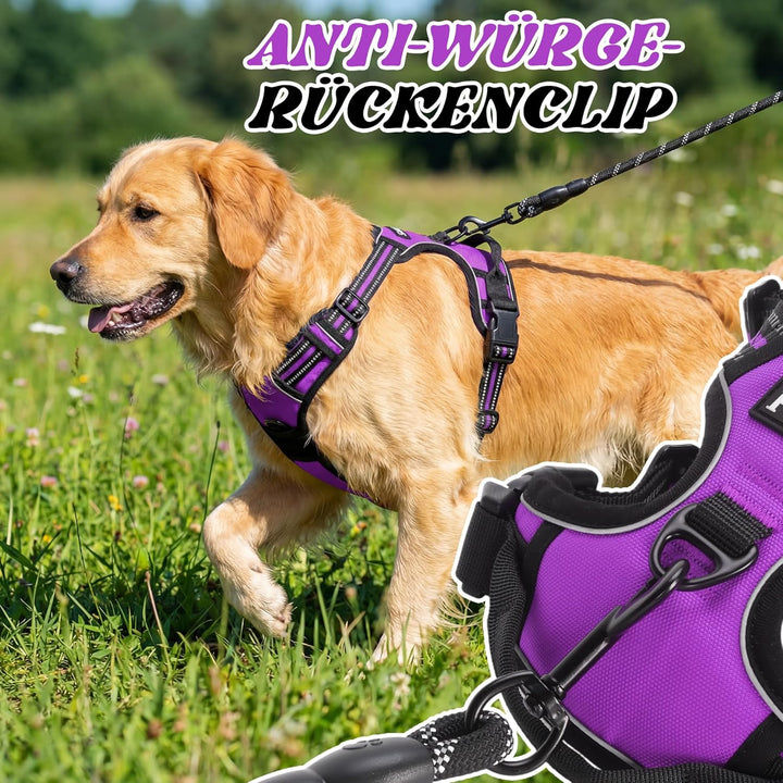 Funfox Hundegeschirr für Grosse Anti Zug Brustgeschirr Einstellbar Grosse Hunde Geschirrset, Antizie