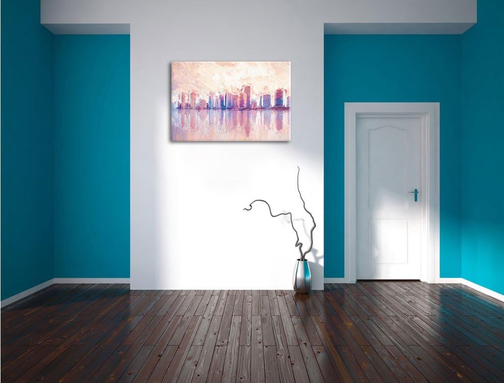 Pixxprint Miami Florida Skyline als Leinwandbild/Grösse: 100x70 cm/Wandbild/Kunstdruck/fertig bespan