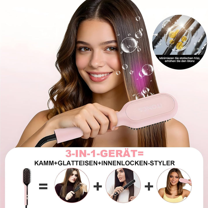 Glättbürste Ionen Haarglätter Bürste, iToncs Haarglättungsbürste 2 in 1, Anti-Verbrühungs &amp; Speicher