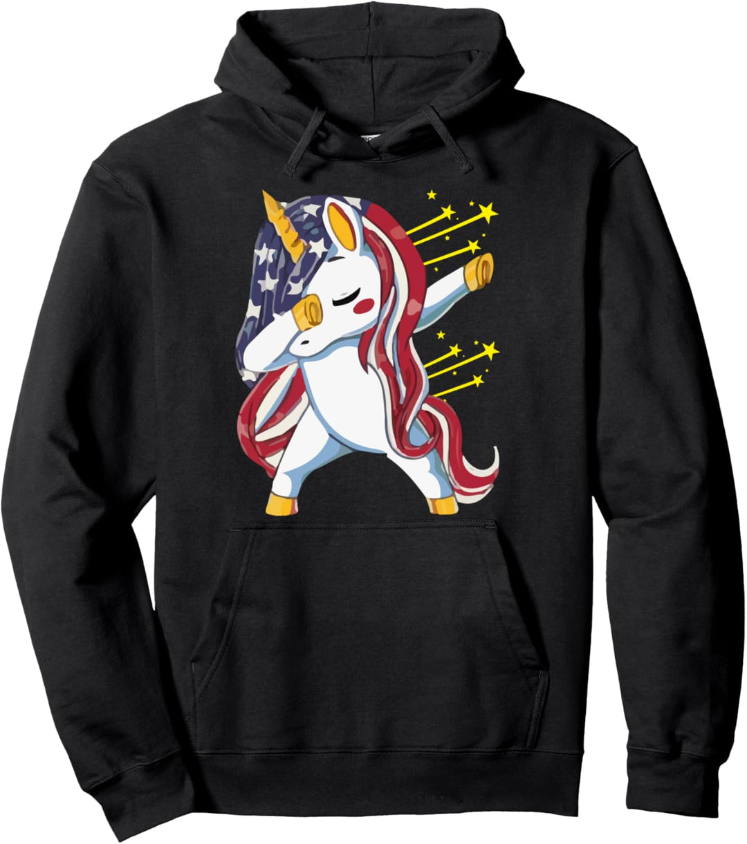 Amerikanische Flagge Einhorn 4. Juli Patriotische Mädchen Pullover Hoodie