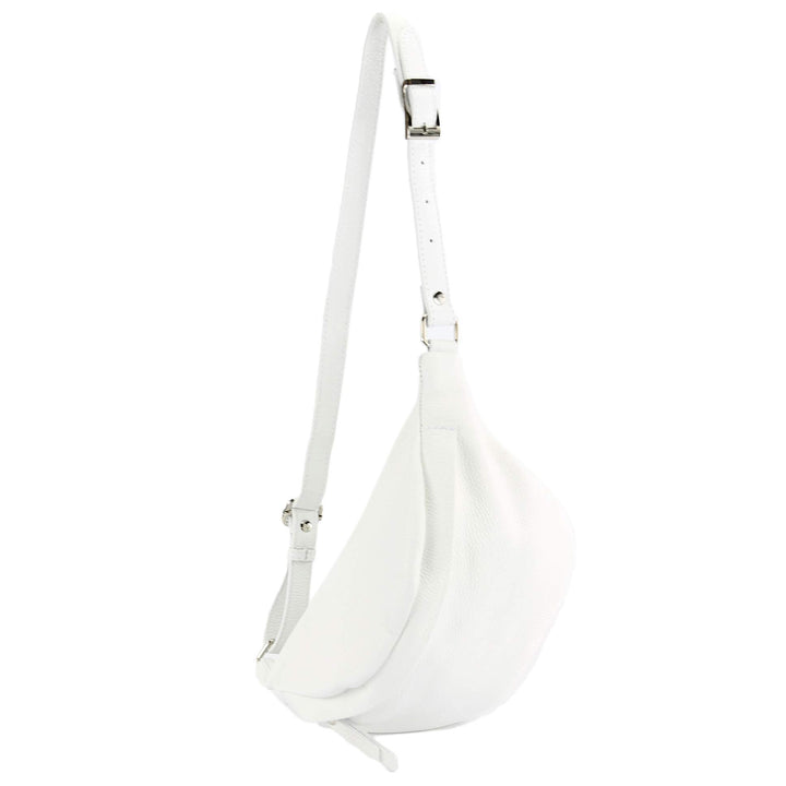 modamoda de - T77 - ital. Hüfttasche Bauchtasche Brusttasche Large aus weichem Leder Weiss