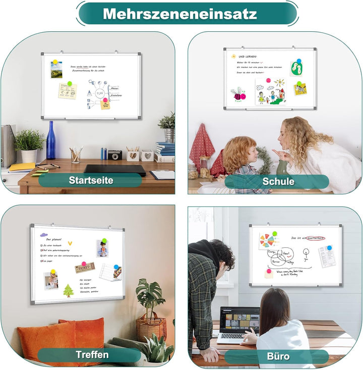 QUEENLINK Whiteboard Magnetisch, Magnettafel mit Aluminiumrahmen,50x70cm Magnetwand White Board mit