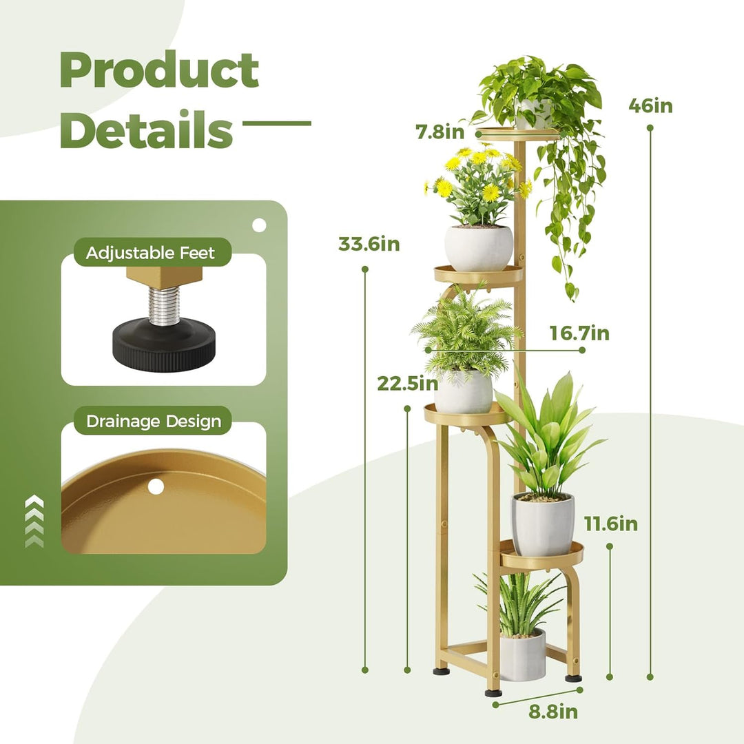 Bamworld Blumenständer Metall Golden Pflanzenständer Blumentreppe Indoor 4 Etagen robustes Pflanzenr