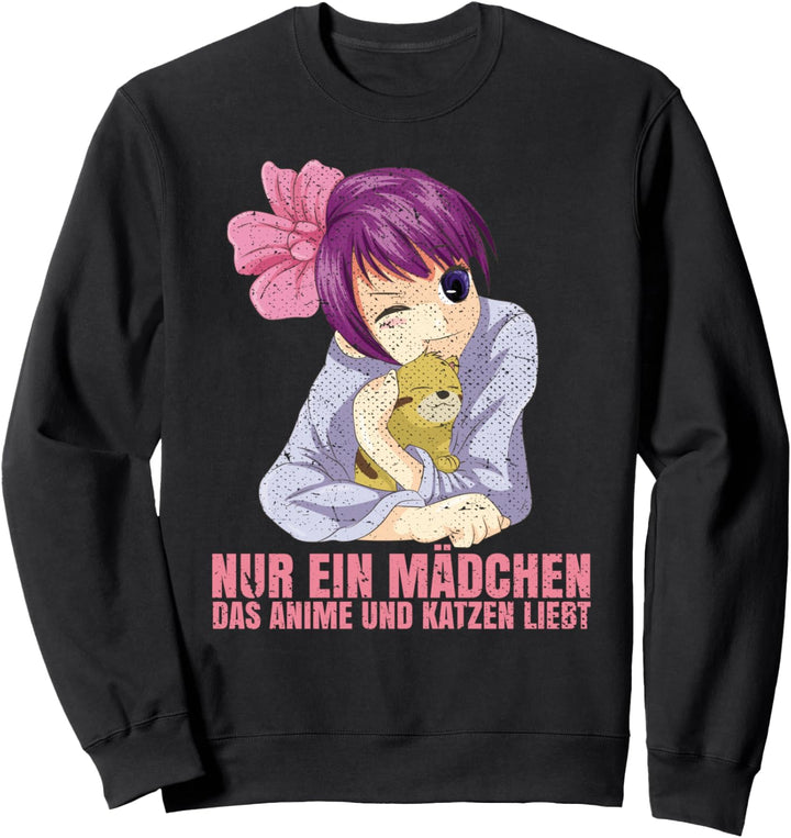 Nur ein Mädchen das Anime und Katzen liebt Manga Otaku Anime Sweatshirt
