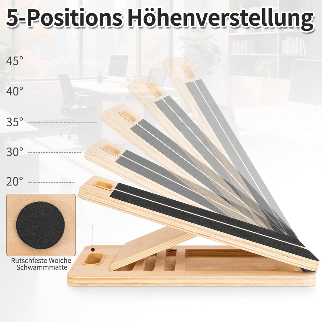 Schrägbrett aus Holz, Slant Board mit 5 Winkeln, Verstellbarer Wadendehner Wadenstrecker mit Tragegr