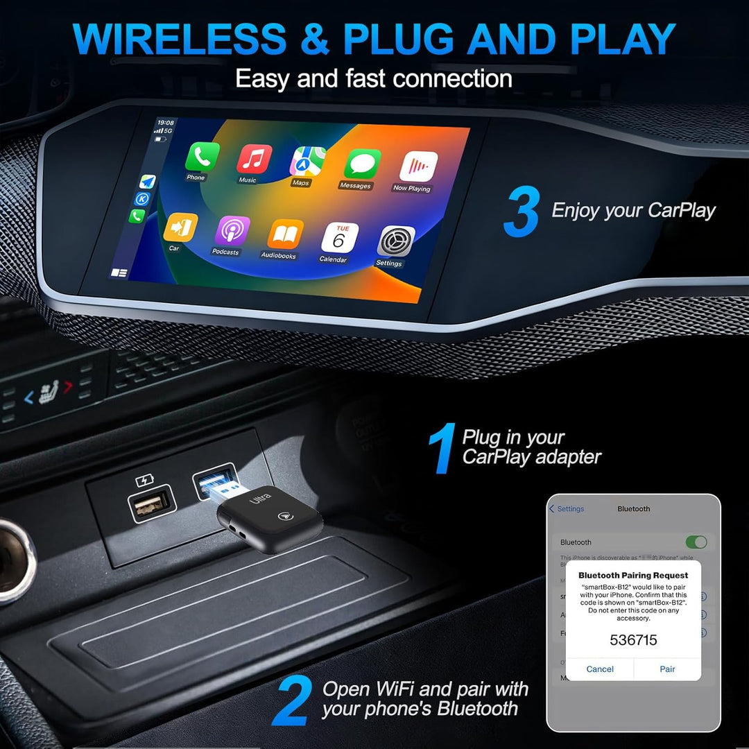 Wireless CarPlay Adapter 2-in-1, 2025 Aufgerüstet Wired zu Wireless für CarPlay/Android Auto, Mini-D