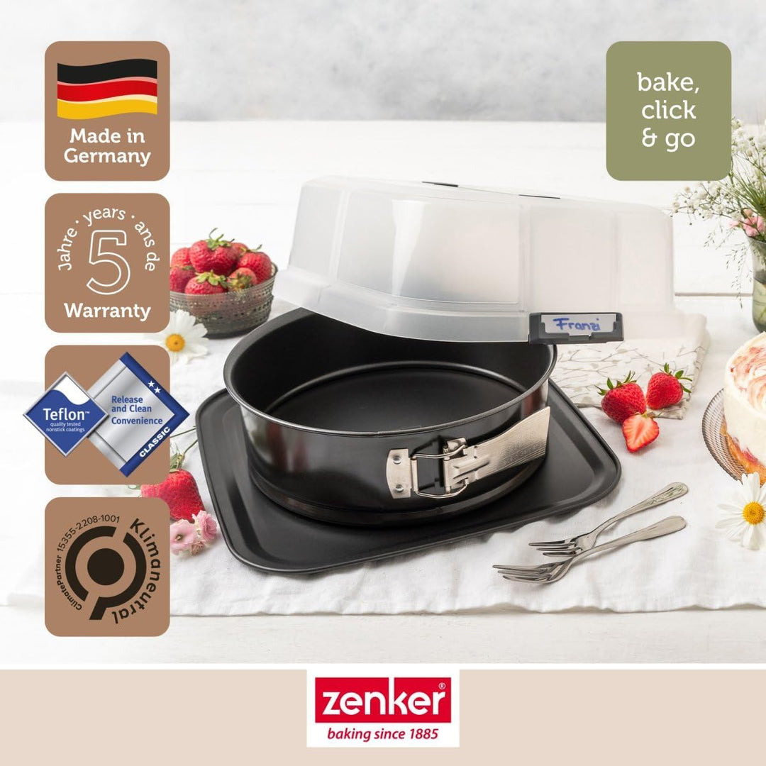 Zenker Bake, Click & Go 24er Springform mit Haube – ⌀ 24 x 8 cm – Backform mit passendem Deckel für