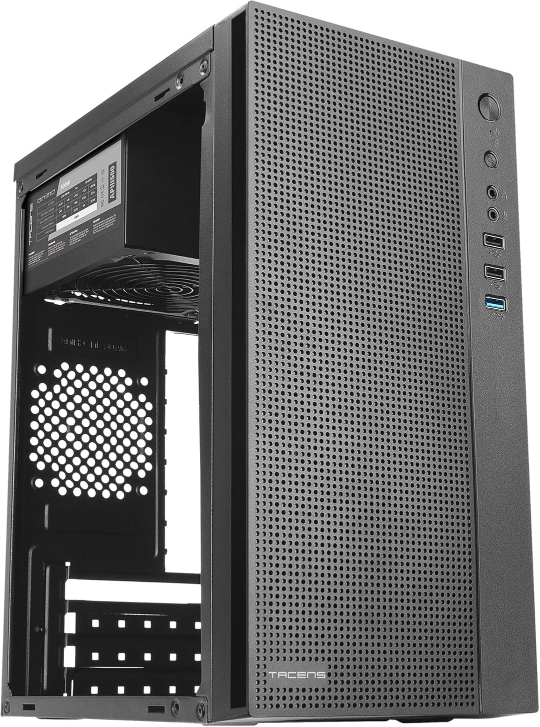 Tacens Anima AC5500, Kompaktes Micro ATX PC Gehäuse, Front-Mesh Kühlung, 500W Netzteil, USB 3.0, Sch