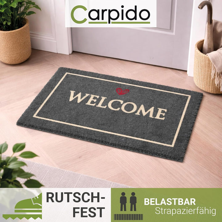 Carpido Fussmatte Kokos Welcome schwarz - Türmatte 2er Set 40x60 cm - antibakterielle Eingangsmatte