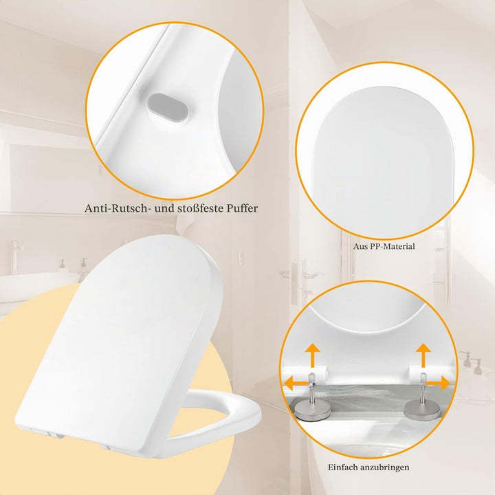Kinsinder D Form Toilettendeckel, WC Sitz mit Absenkautomatik, Toilettensitz Klodeckel Klobrille mit