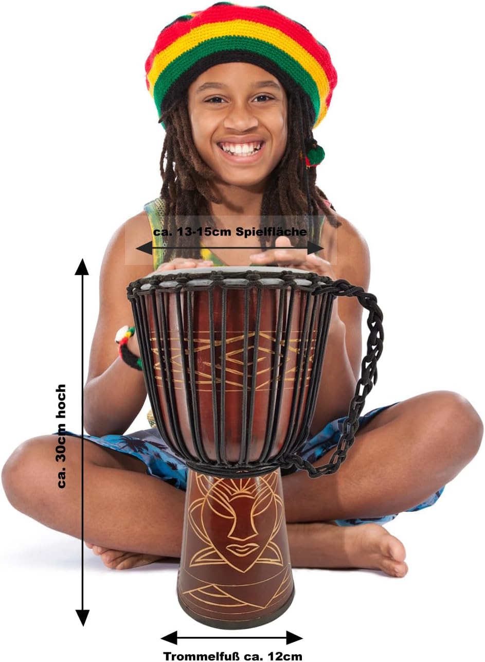 30cm Profi Djembe Trommel Bongo Drum Buschtrommel Percussion Afrika Schnitzerei - (Für Kinder im Kin