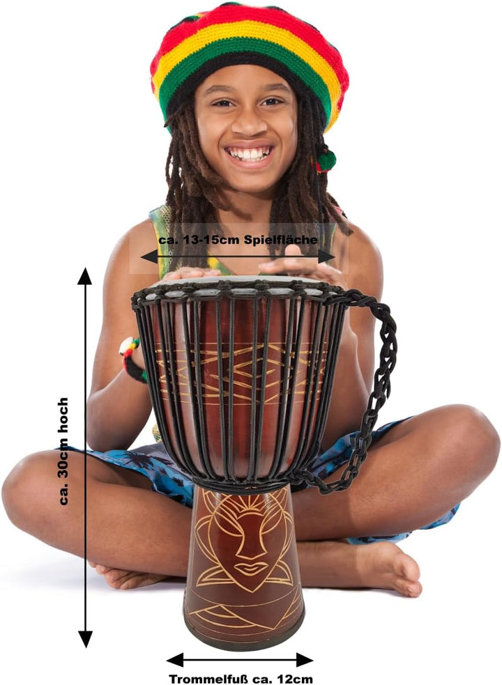30cm Profi Djembe Trommel Bongo Drum Buschtrommel Percussion Afrika Schnitzerei - (Für Kinder im Kin