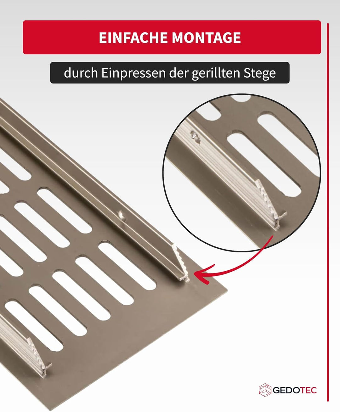 Gedotec Lüftungsgitter eckig aus Aluminium | 1 Stück Abluft-Gitter Edelstahl-Finish 600 x 60 mm | Tü