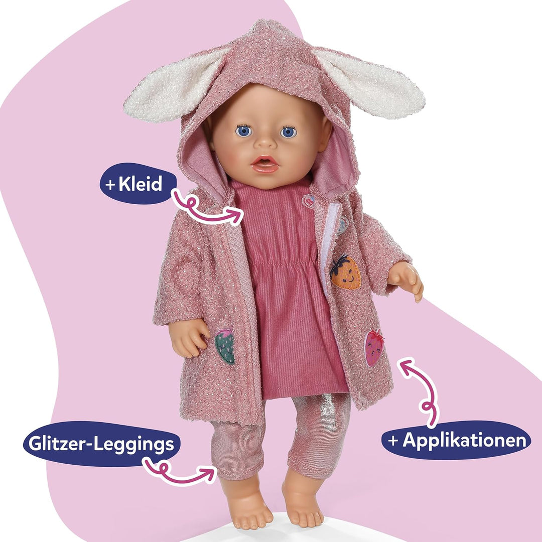 Baby Born Mantel Set mit Kleid, Leggings und Kapuze mit Ohren für 43cm Puppen