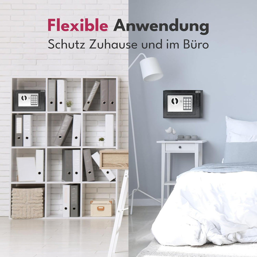 LEBENLANG 5L Safe Tresor für Zuhause - Inkl. Feuerfester Dokumententasche & Notschlüssel I Schranktr