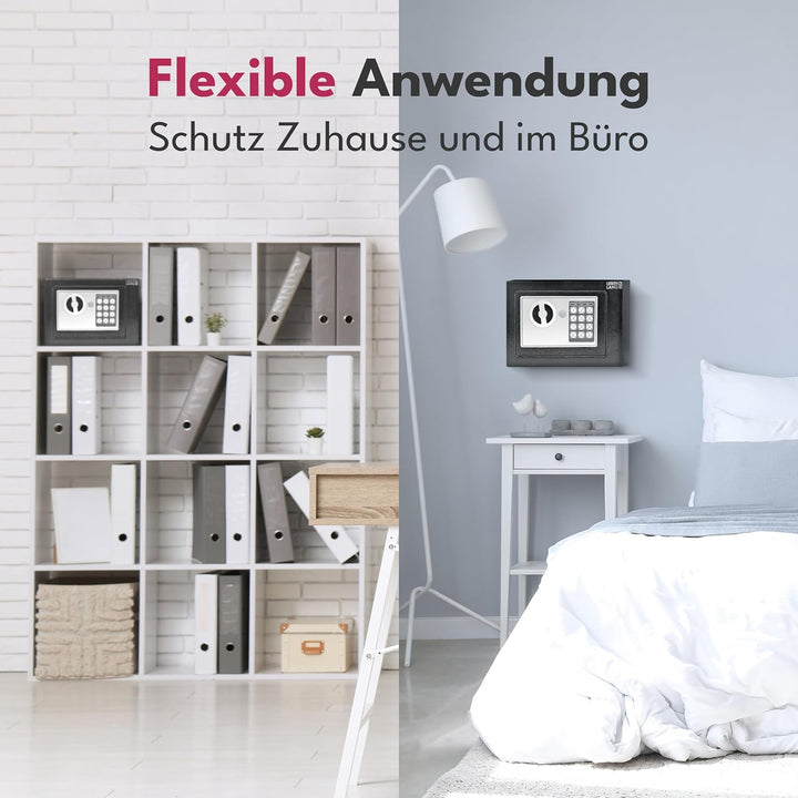 LEBENLANG 5L Safe Tresor für Zuhause - Inkl. Feuerfester Dokumententasche & Notschlüssel I Schranktr