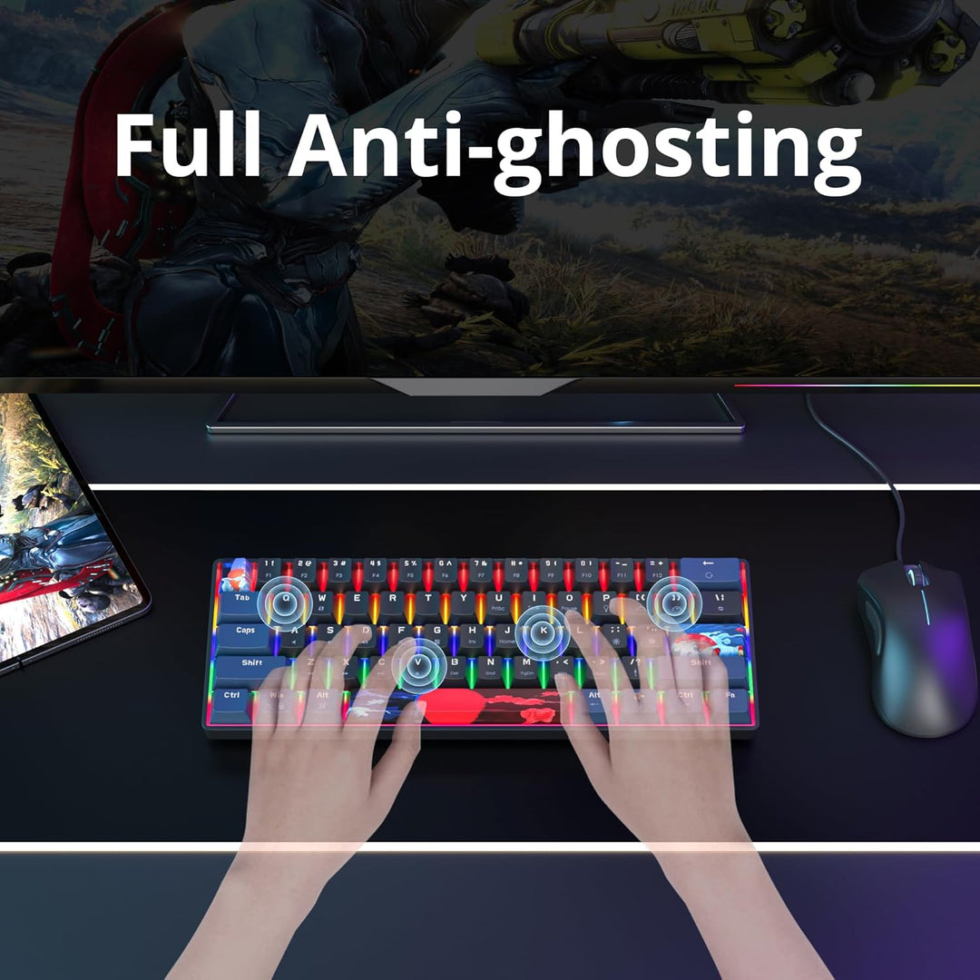 SbocKeeb Gaming Tastatur Mechanische, Mini Tastatur 60 Prozent Amerïka QWERTY, 61 Tasten Kabelgebund