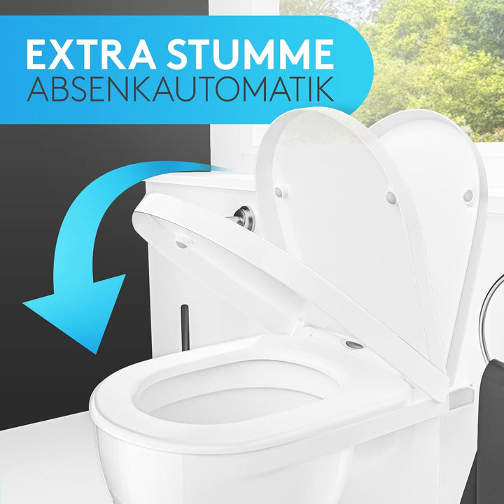 Comodo Toilettendeckel mit Absenkautomatik & Quick Release - Antibakterieller Klodeckel in D Form -