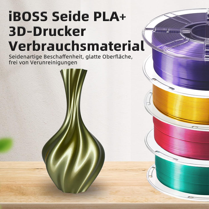 iBOSS PLA 3D-Druckerfilament, PLA+ Filament 1,75 mm, Seide olivgold, Genauigkeit +/-0,02 mm, PLA PLU