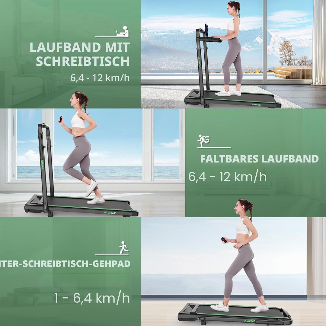 Laufband für Zuhause Klappbar mit Abnehmbarem Tisch, 8 in 1 Laufbander mit Steigung bis 9%, 12KM/H W
