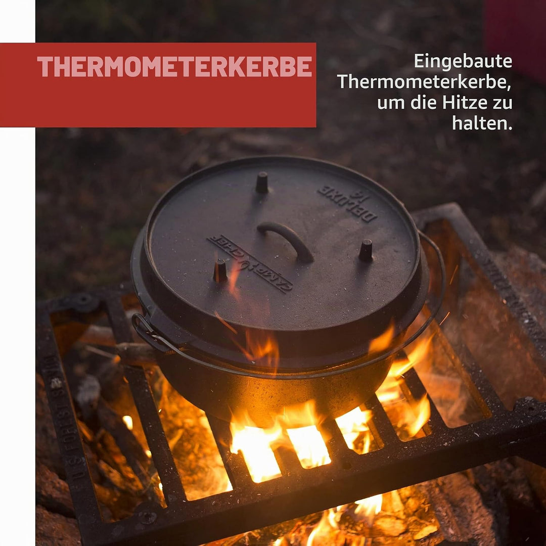Camp Chef Schmortopf aus Gusseisen mit Deckel und Deckelheber, 35,6 cm, DO14