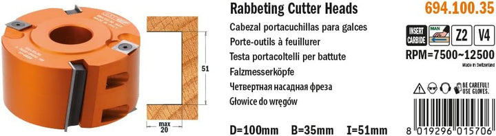 CMT Cabezal portacuch. para galces en hm d=100x50 f=35, 5 V, Grau, 694.100.35