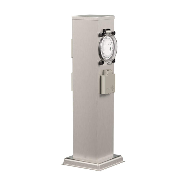 ledscom.de Garten Steckdosensäule Polly für aussen, IP44, Timer/Zeitschaltuhr, 3-Fach, Edelstahl, ec