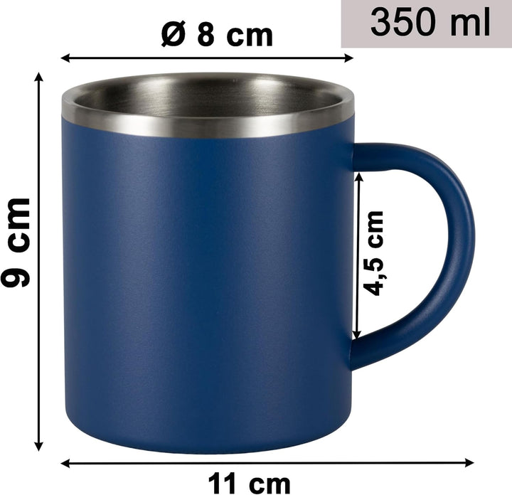 Melamin Geschirr Set Adria Blue Blau - mit Edelstahl Thermo Tassen Steingutoptik Essgeschirr Camping