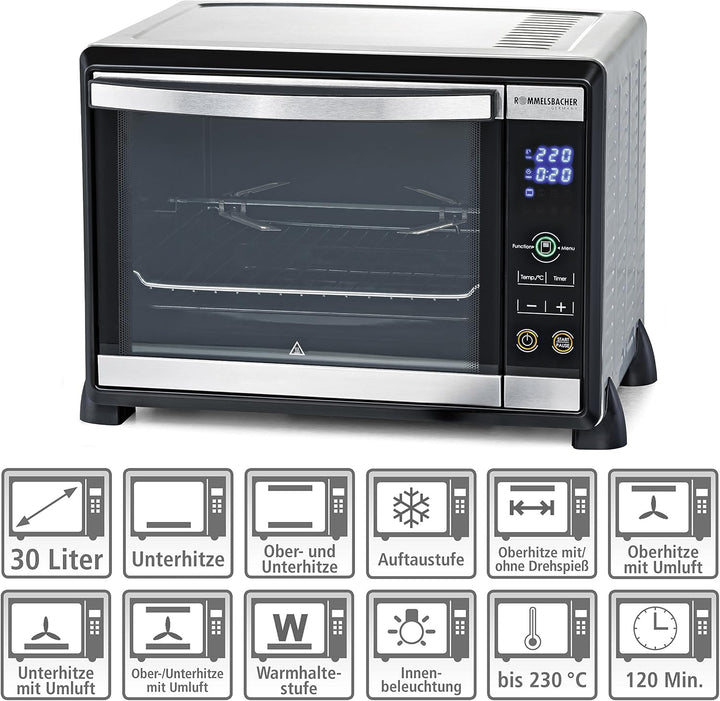 ROMMELSBACHER Elektronik Back & Grill Ofen BGE 1580/E - 30 Liter Backraum, elektronische Regelung vo