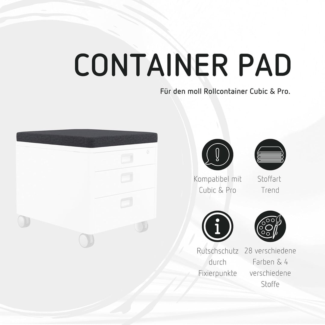 moll Pad, Sitzkissen für die Rollcontainer moll Pro und moll Cubic, abnehmbar und leicht zu reinigen