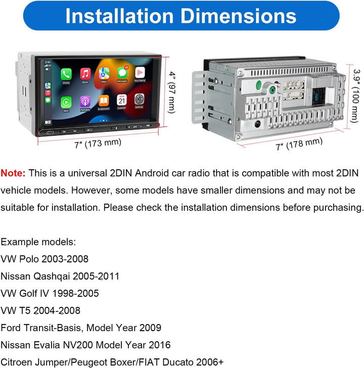 Doppel Din Radio Android mit Wireless CarPlay &amp; Wireless Android Auto, Autoradio mit Navi 7 Zoll Bil