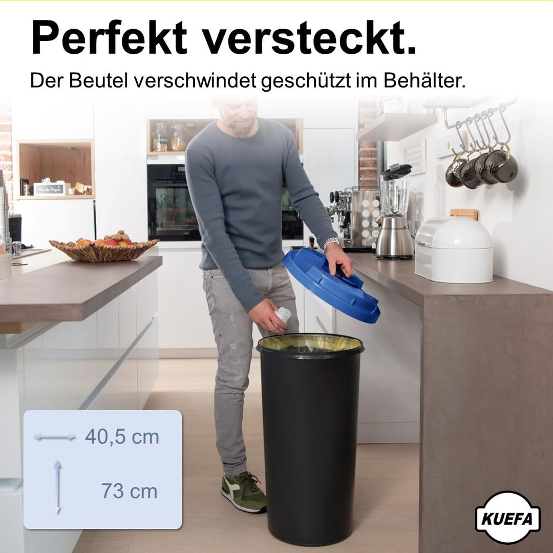 KUEFA BSC 60L Mülleimer, Müllsackständer, Gelber Sack Ständer inkl. Klemm-Ring für Müllbeutel, extra