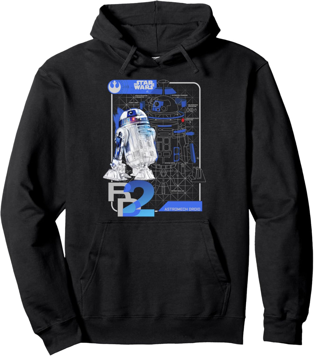 Star Wars Last Jedi R2-D2 Droid Unrendered Schematic Pullover Hoodie