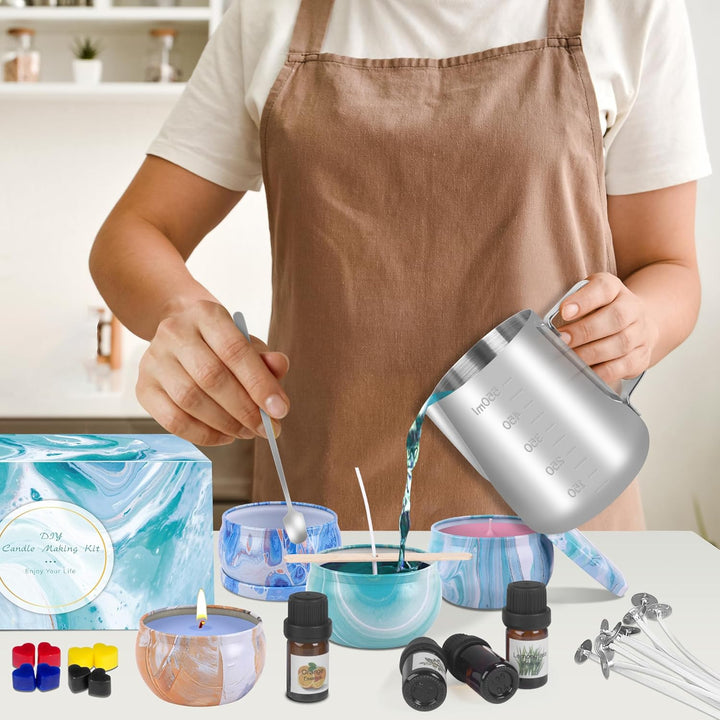 Kerzen Selber Machen Set, Kerzenherstellung Kit, Duftkerze Geschenke Set mit 480g Bienenwachs,9 Kerz