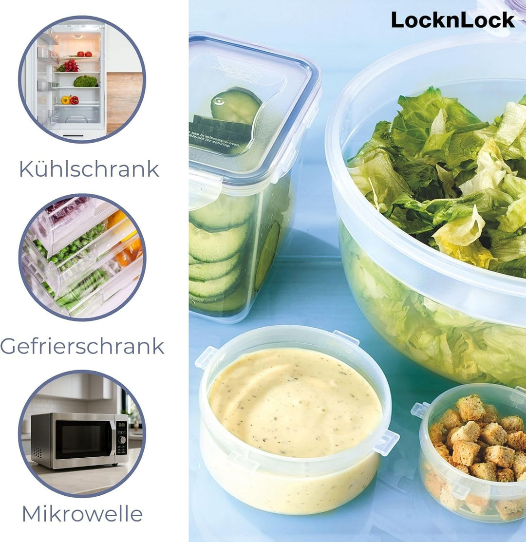 LocknLock PP Classic Frischhaltedose rund mit Griff, 5 L, Ø 28,5 x 12,8 cm, Sicherer Transport von S