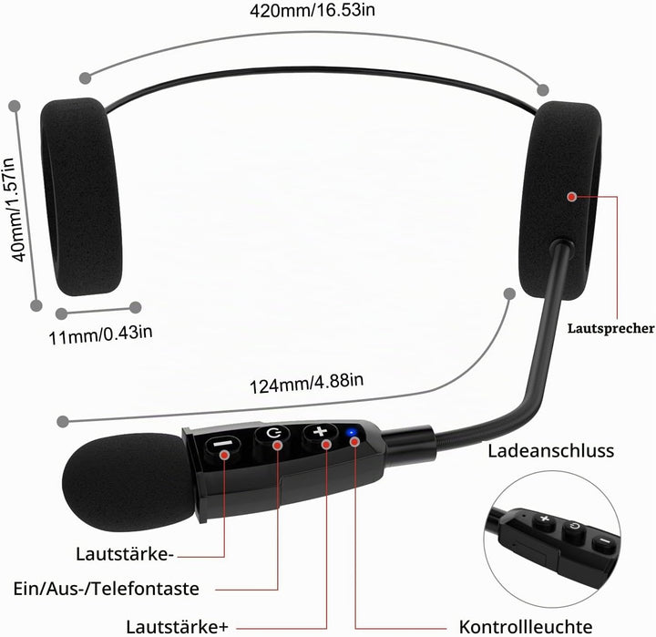 EJEAS E1+ Bluetooth Motorradhelm-Headset, Bluetooth 5.1 Wasserdichter Motorradhelm-Kopfhörer mit Ger