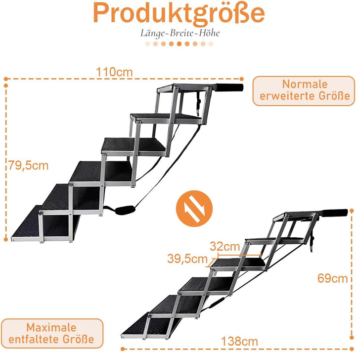 Hundetreppe Auto, 6-stufige Hundetreppe Grosse Hunde bis 70kg, Ideal für Grosse Hunde &amp; ältere Tiere
