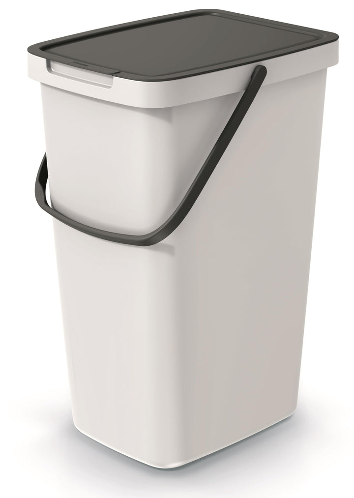 BirnePower Mülleimer 12L Aschgrau mit Deckel & Griff – Abfalleimer Systema Q Collect, Wandmontage mö