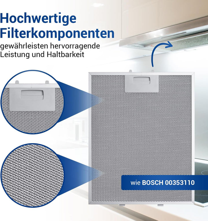 VIOKS Metall Dunstabzug Filter 310x250 mm für Bosch 3BD-764B / 3BD796B / D8602 1 Stück, 1 Stück
